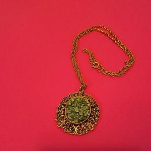 Vintage costume necklace with green stones inlay